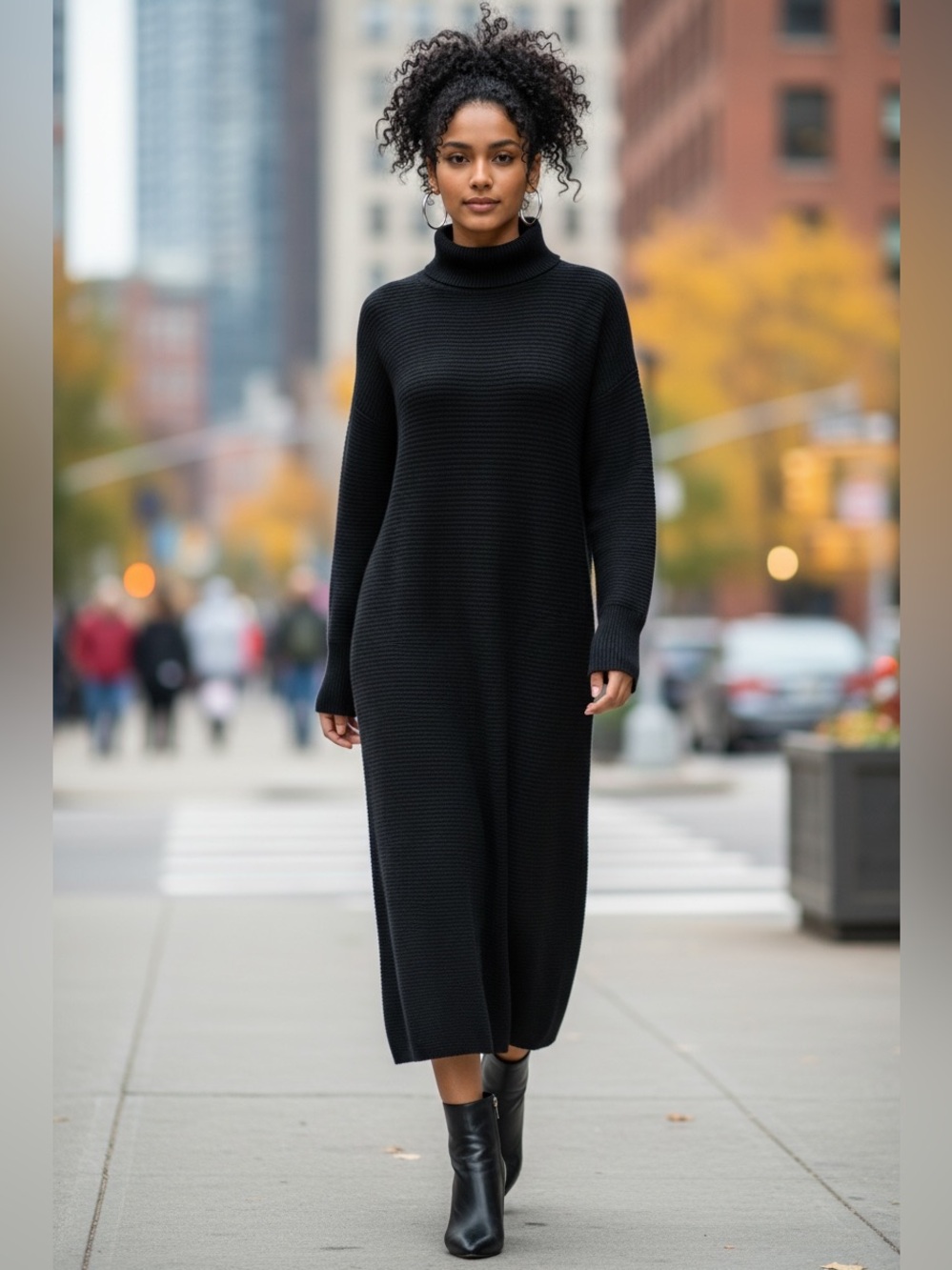 Boss by Hugo Boss XS wool alpaca blend Black Turtleneck midi Knit Sweater Dress - Picture 2 of 10